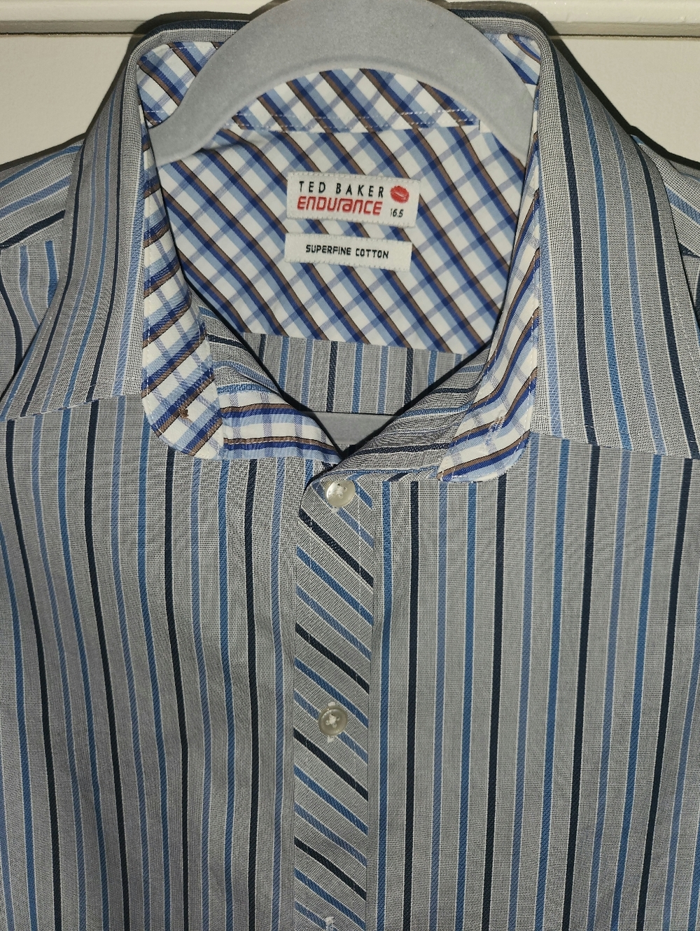 Ted Baker Endurance Gray Blue Men's Shirt Size 16.5 Large EUC $32